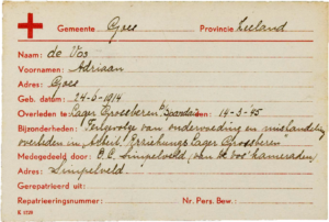 Rodekruiskaart met persoonsinformatie. 